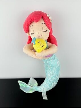Disney Little Mermaid RARE Sleeping Princess Ariel holding Flounder 13” Plush